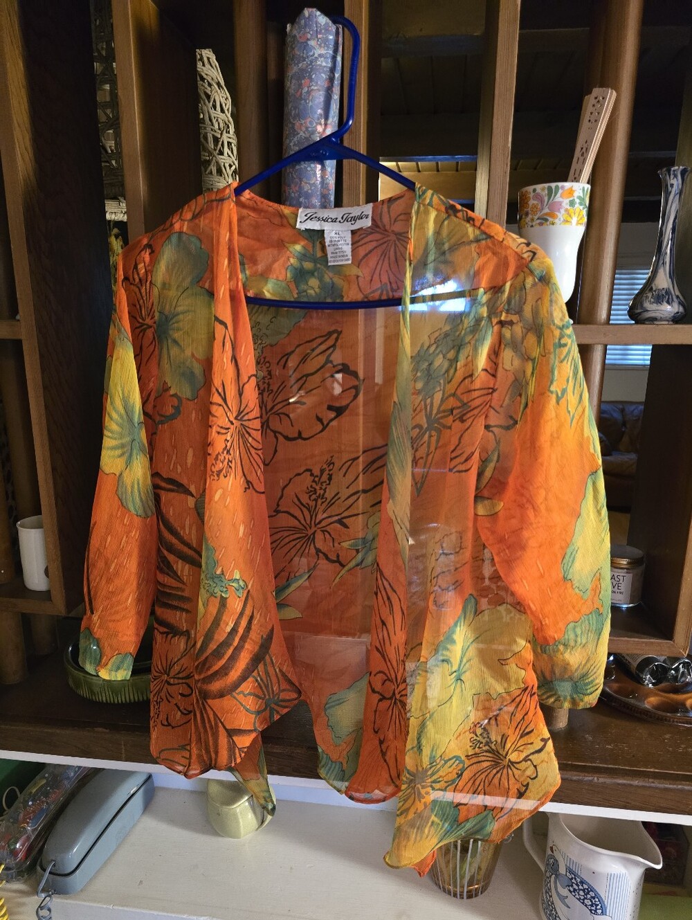 Jessica Taylor Orange Floral Sheer Cover Up Xl